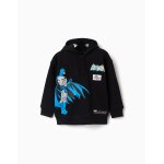 Sweat en coton peign� � capuche avec imprim� batman noir