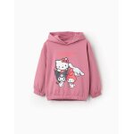 Sweat en coton peign� � capuche et imprim� hello kitty rose fonc�