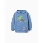 Sweat en coton peign� � capuche et imprim� hulk bleu