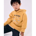 Sweat en coton peign� � capuche avec imprim� jaune