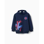 Sweat en coton peign� � capuche et imprim�s spider - man bleu fonc�