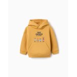 Sweat en coton peign� avec capuche et imprim� tiny friends jaune