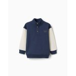 Sweat en coton peign� avec col montant et broderie bleu fonc�