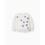Sweat en coton peign� avec fleurs en relief blanc