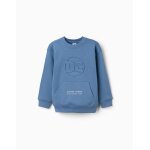Sweat en coton peign� avec imprim�s justice league bleu