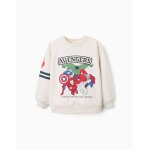 Sweat en coton peign� avec imprim� en relief avengers blanc
