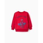 Sweat en coton peign� avec imprim� en relief spider - man rouge