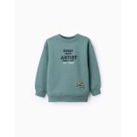 Sweat en coton peign� avec imprim� en relief vert clair