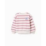 Sweat en coton peign� � rayures et imprim� stitch rose fonc�