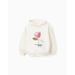 Sweat en coton polyester peign  capuche avec imprim blanc