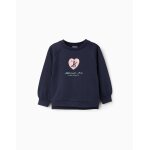 Sweat en coton polyester peigné avec imprimé en relief bleu foncé Sweat en coton polyester peigné avec imprimé en relief bleu foncé