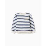 Sweat en coton � rayures et broderie blanc