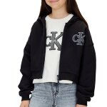 Sweat fille � capuche zipp� avec logo noir