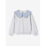 Sweat fille col claudine broderie anglaise gris chin�