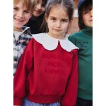 Sweat fille col claudine broderie anglaise rouge