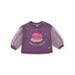 Sweat pour fille avec manches en tulle et imprim macaron violet