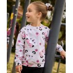 Sweat fille en molleton doux avec imprim� ludique blanc