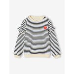 Sweat fille ray� manches � volants marine
