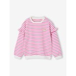 Sweat fille ray� manches � volants pivoine