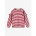Sweat fille ray� manches � volants vieux rose