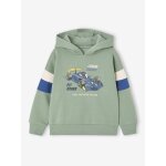 Sweat gar�on � capuche motif plac� vert sauge