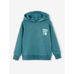 Sweat gar�on � capuche motif poitrine bleu p�trole