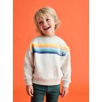 Sweat gar�on col rond rayures graphiques blanc chin�