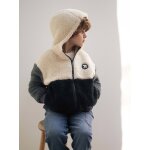 Sweat gar�on zipp� � capuche en sherpa coloblock bleu ardoise