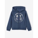 Sweat garon zipp  capuche sport bleu fonce uni avec decor
