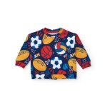 Sweat en polaire pour garçon avec imprimé intégral de ballons bleu marine Sweat en polaire pour garçon avec imprimé intégral de ballons bleu marine