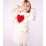 Sweat - shirt fille en coton imprim� � volants �cru