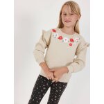Sweat - shirt fille molleton brod� fleurs beige