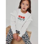 Sweat - shirt fille molleton broderie tulipes blanc