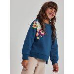 Sweat - shirt fille en molleton imprim� fleurs bleu