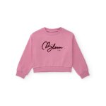 Sweat - shirt fille en molleton avec logo brod� et poignets c�tel�s rose