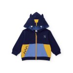 Sweat zipp� b�b� gar�on en molleton doux � capuche avec oreilles bleu
