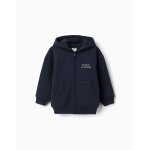 Sweat zipp� � capuche en coton peign� avec imprim� art of looking bleu fonc�