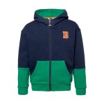 Sweat zipp� � capuche coton tamio vert sombre / bleu marine fonc