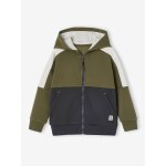 Sweat zipp  capuche effet colorblock sport garon kaki