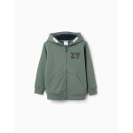 Sweat zipp� en coton avec capuche et broderie en bouclettes zy vert fonc�