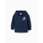 Sweat zipp� en coton avec capuche et imprim�s avengers bleu fonc�