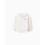 Sweat zipp� en coton � capuche et imprim� floral beige clair