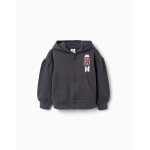Sweat zipp� en coton � capuche et imprim� floral gris fonc�