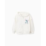 Sweat zipp� en coton � capuche et imprim�s stitch blanc