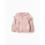Sweat zipp� en coton peign� � capuche et imprim�s les aristochats mauve clair