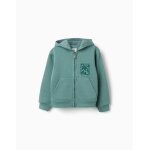 Sweat zipp� en coton peign� � capuche avec imprim�s floraux vert clair