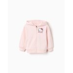 Sweat zipp� en coton peign� � capuche et imprim� hello kitty rose clair