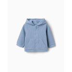 Sweat zipp� en coton � texture gaufr�e et capuche bleu clair