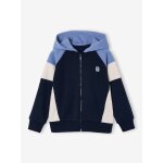 Sweat zipp� gar�on capuche coloblock bleu moyen