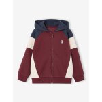 Sweat zipp� gar�on capuche coloblock bordeaux